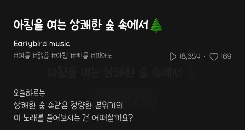 아침을 여는 상쾌한 숲 속에서 산책할때 듣기 좋아요