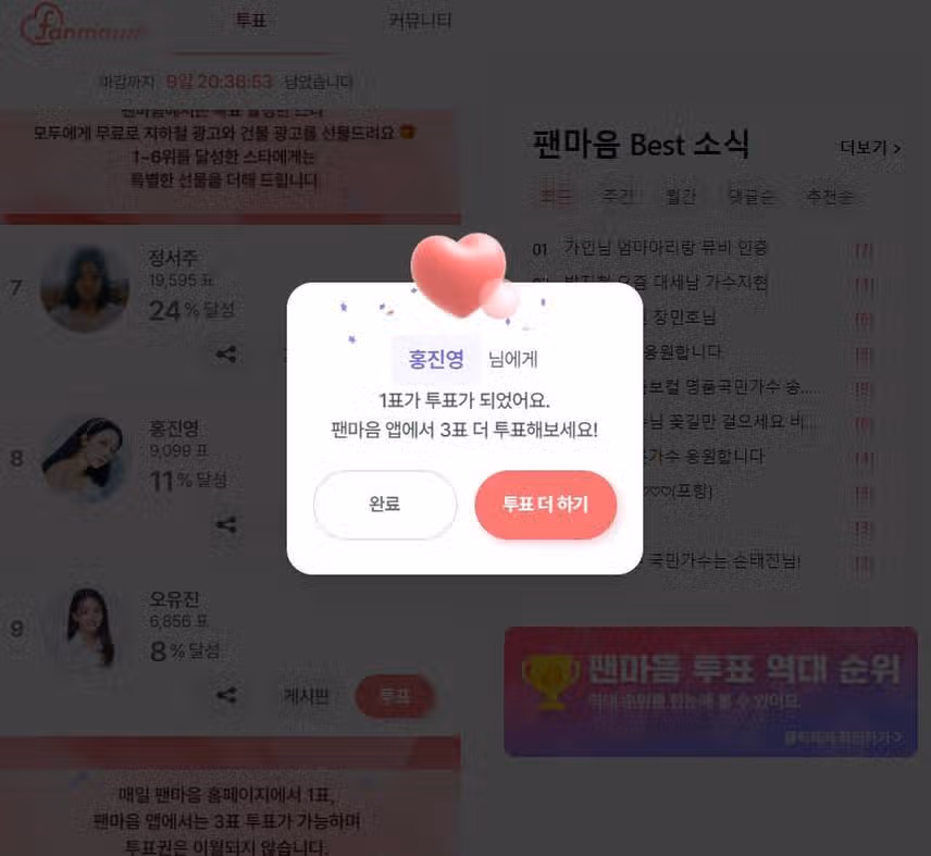 홍진영님께 투표 완료