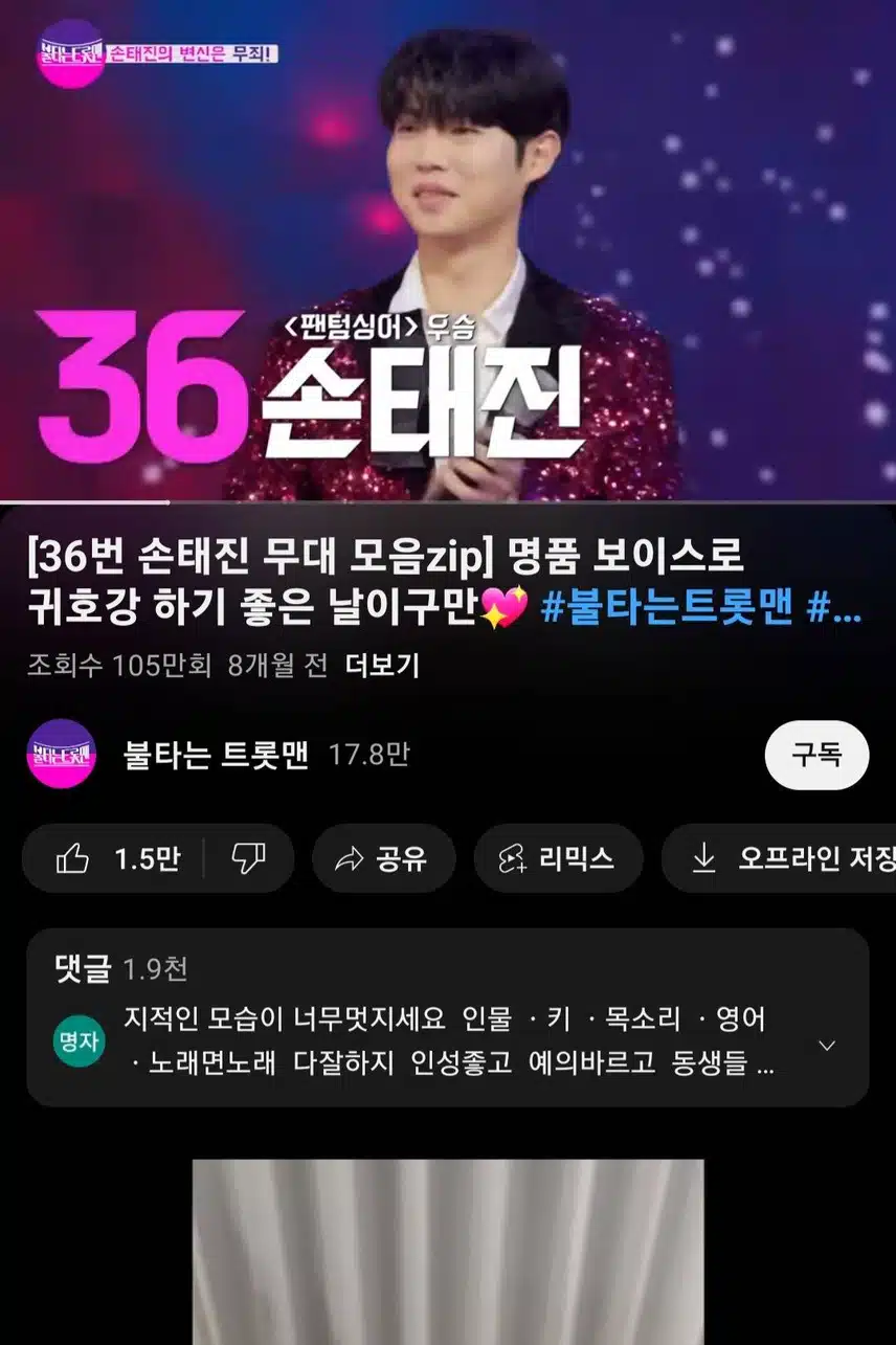 유튜브 시청인증 손태진님 무대 보고 또 봐요