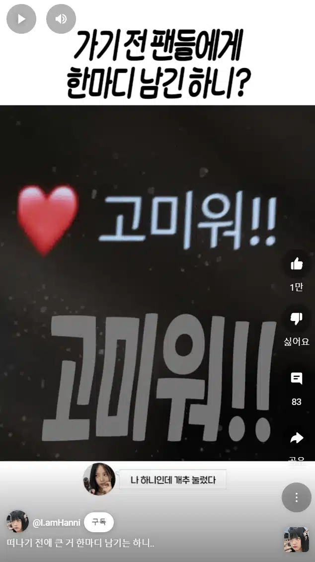 가기 전 팬들한테 한마디 남기는 팜하니