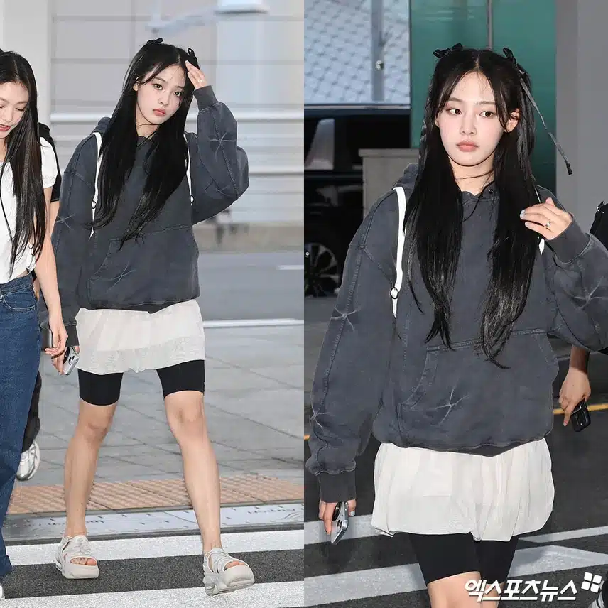 편해보이고 귀여워서 반응좋은 민지 출국 패션