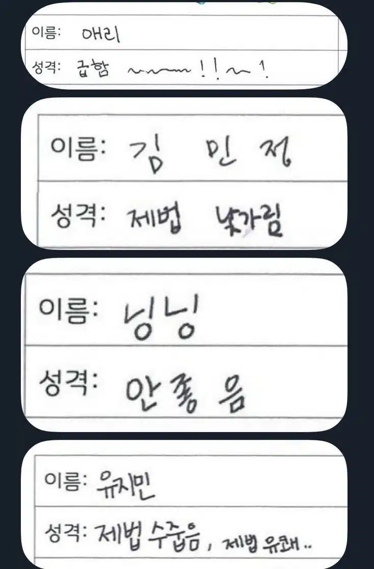 닝닝 본인이 직접 적은 자기성격