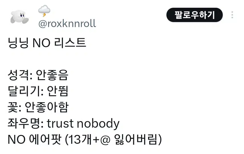 에스파 닝닝의 NO 리스트!