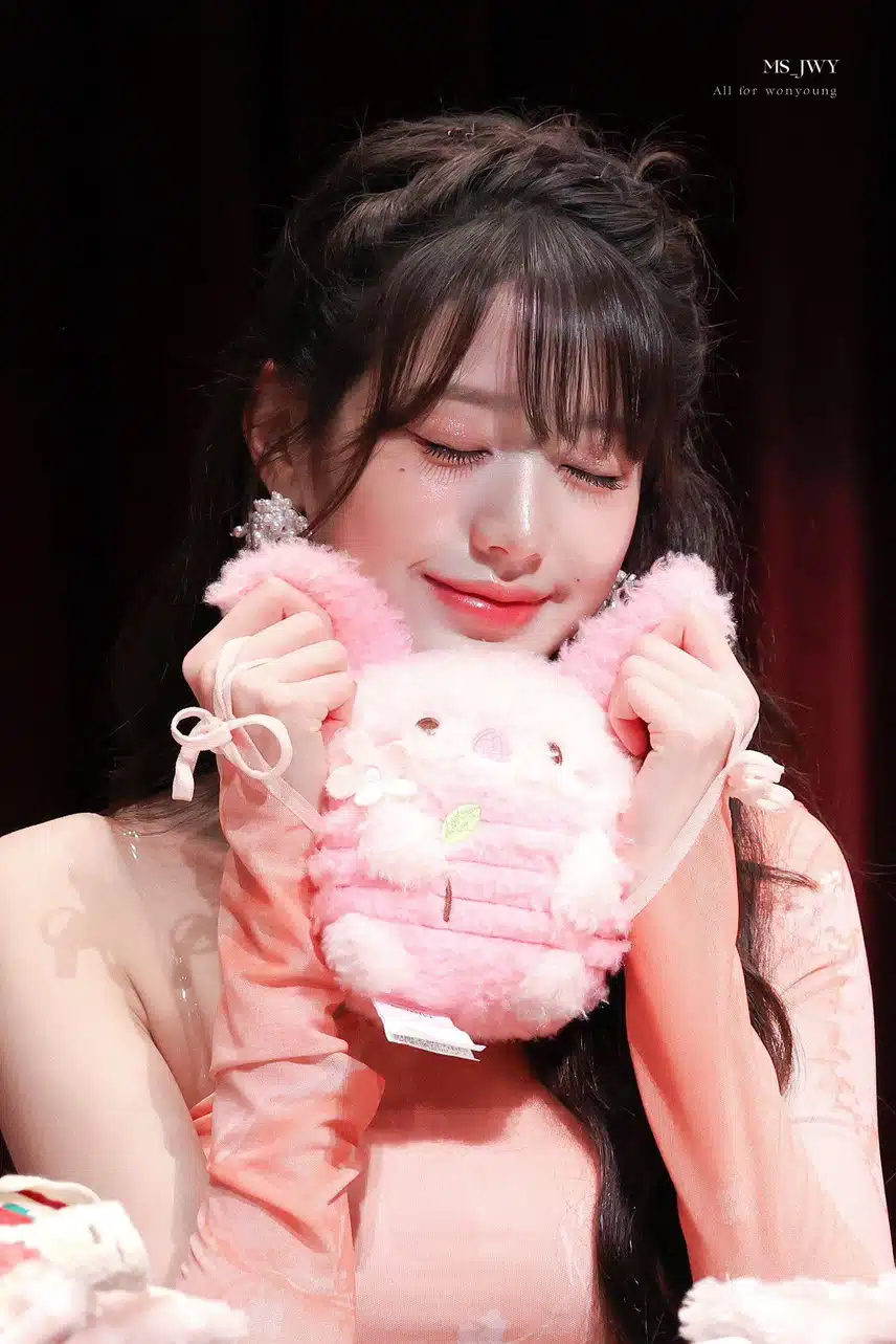 분홍 인형 손에 쥐고 미모 빛나는 장원영