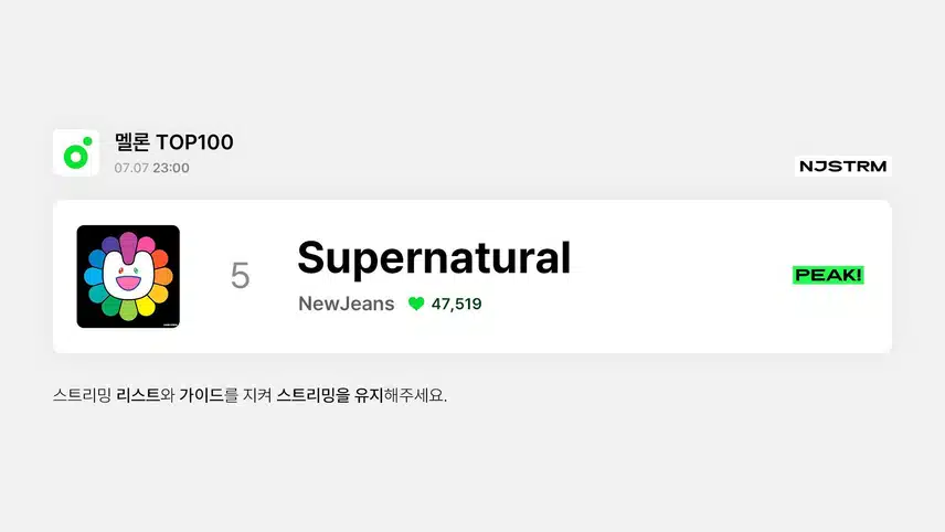슈퍼내추럴 멜론TOP5위 피크 기록!