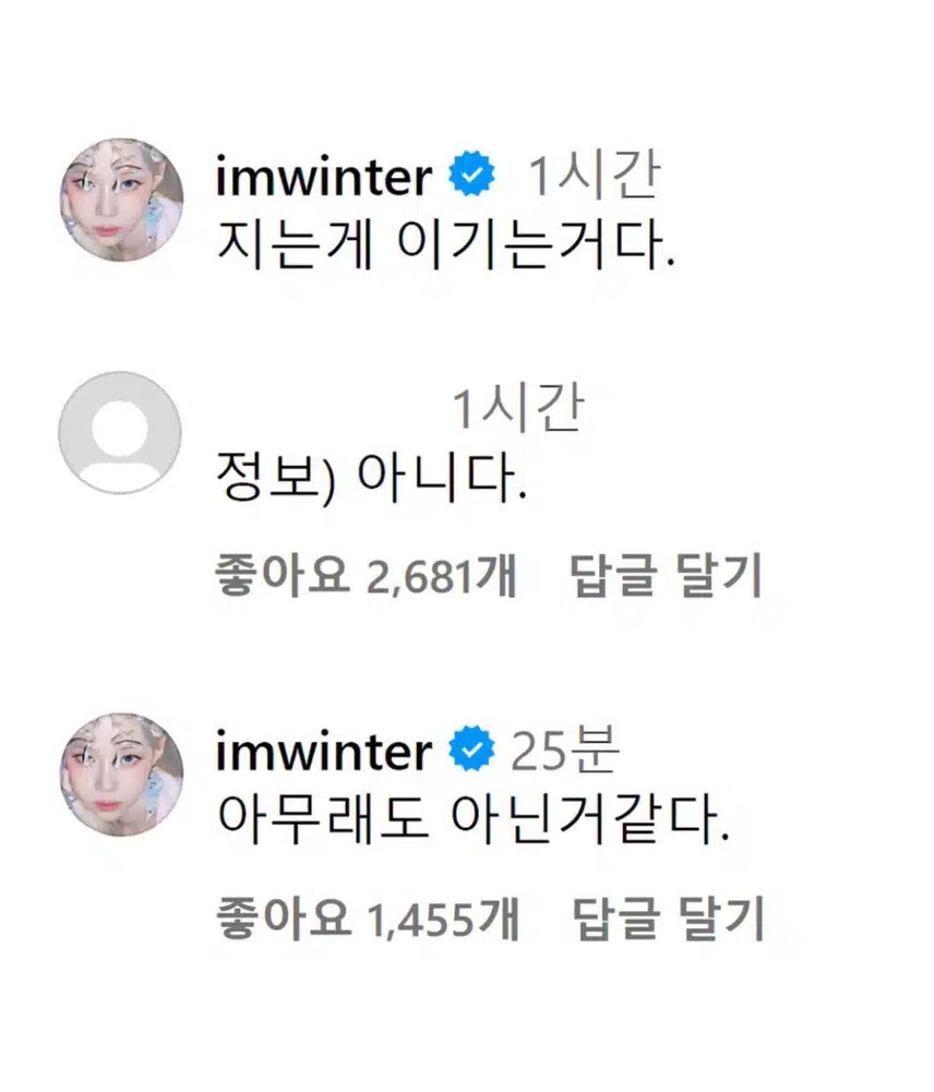 윈터 인스타에 댓단 두산팬