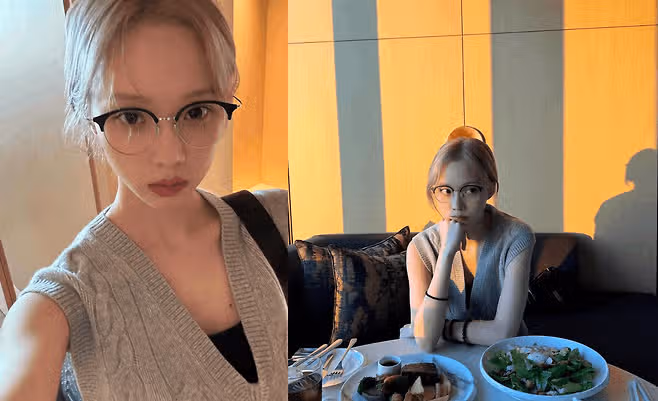 에스파 윈터, 꽈배기 베스트 입고 카페 나들이