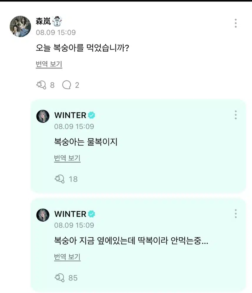 윈터 복숭아 딱복 vs 물복?