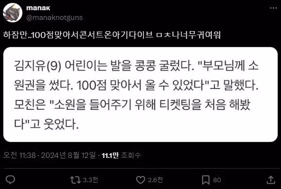 시험 100점 맞은 소원권으로 아이브 콘서트 간 아기다이브