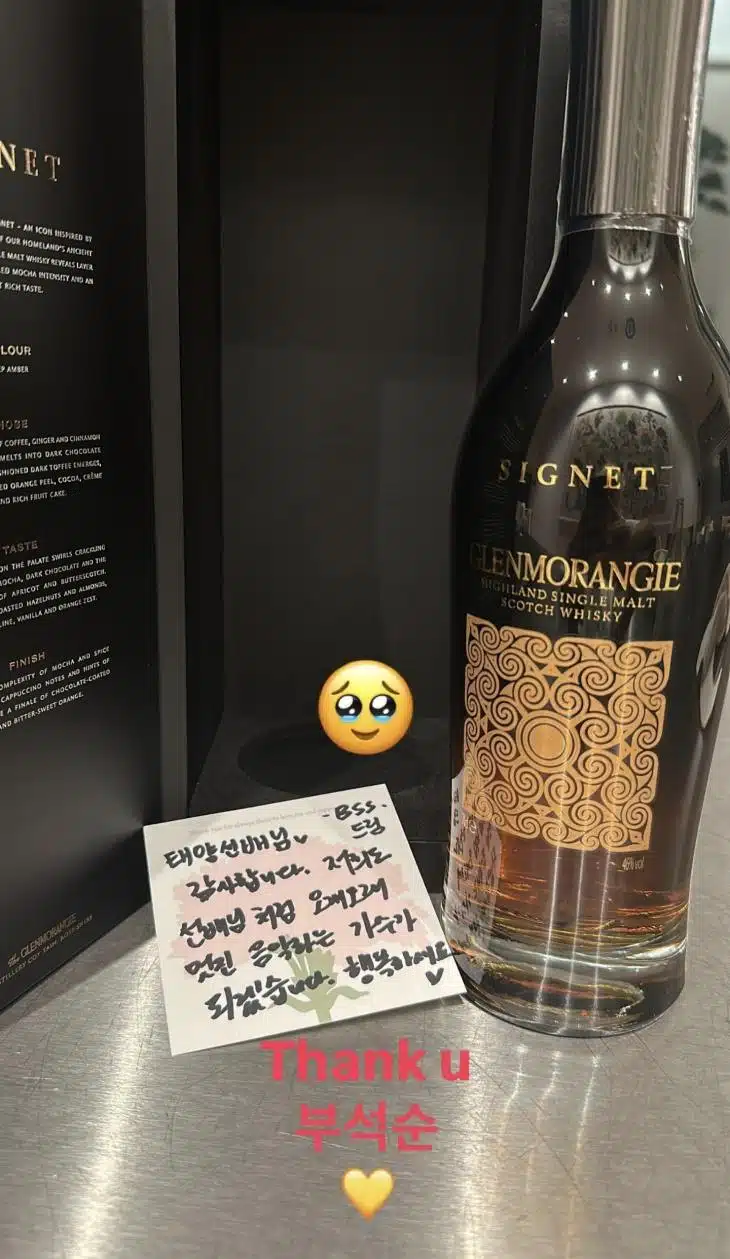 태양, 세븐틴 부석순에게 받은 선물 인증