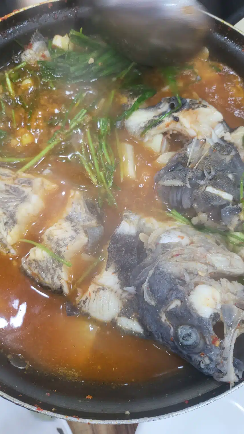 저녁은 생 우럭 매운탕 