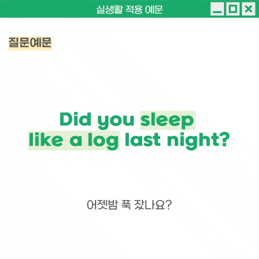 '세상 모르고 자다' - 주변에서 무슨 일이 일어나도 깨지 않고 잠들었을 때 사용해보세요!