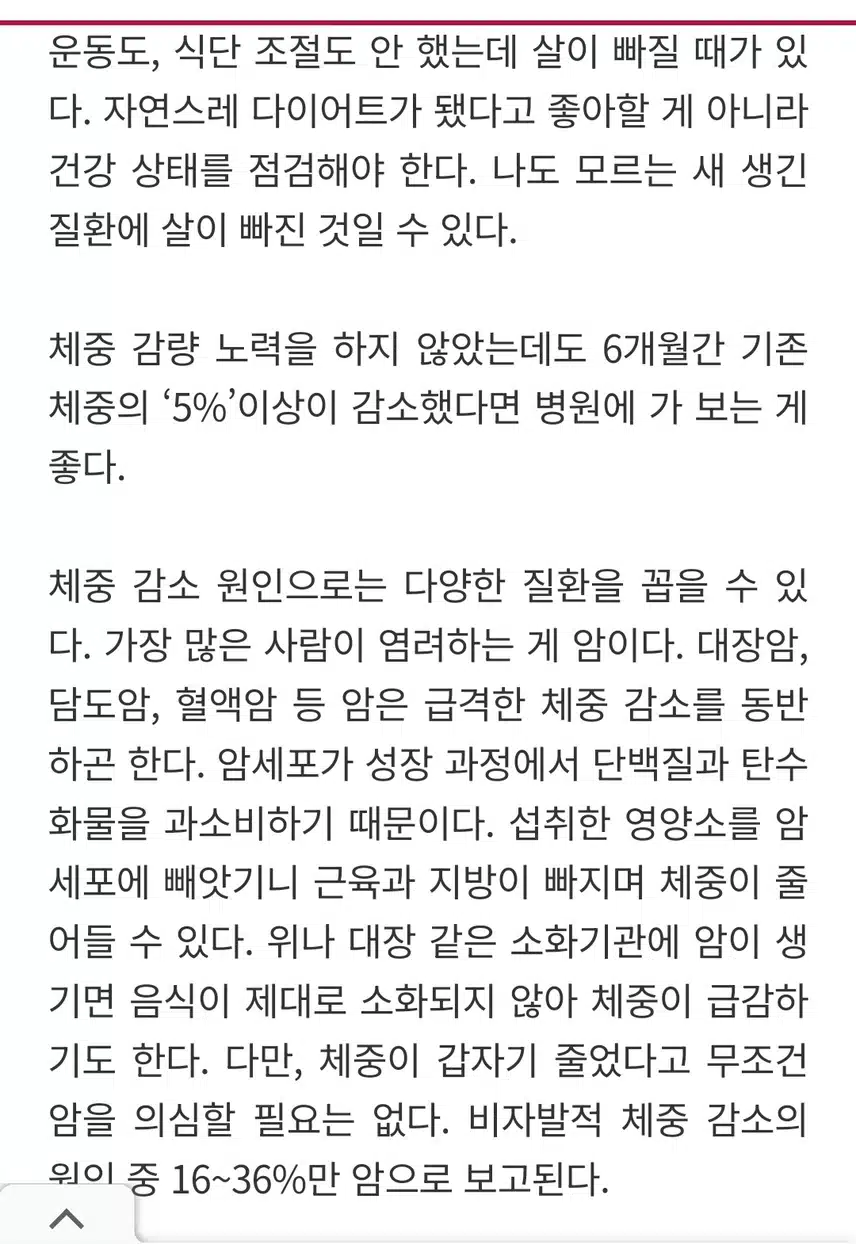 갑자기 체중 줄면ᆢ  의심해봐야