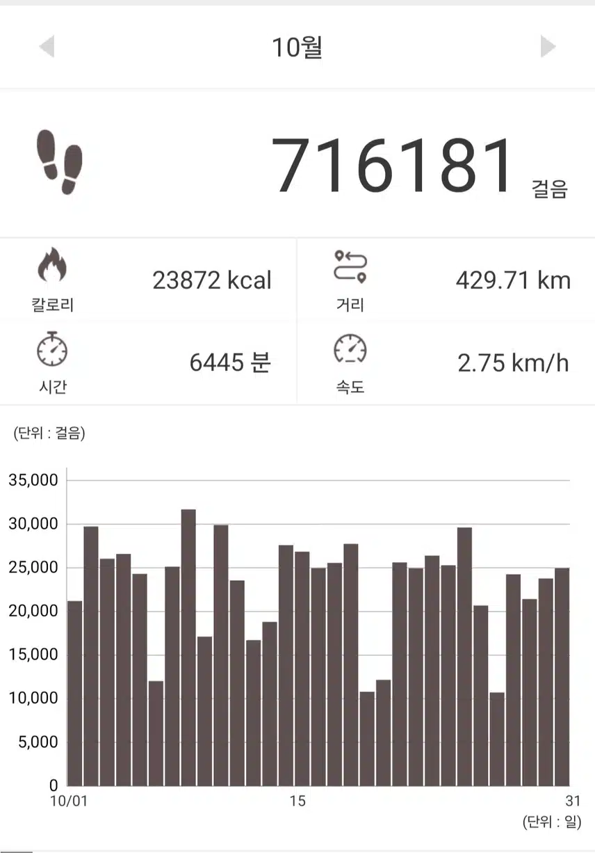 10월걷기 통계 저도~ 스리슬쩍(^_^)