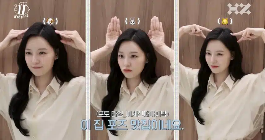 강아지, 토끼, 고양이 포즈 하는 김지원