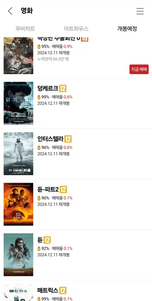 덩케르크 인터스텔라 듄 재개봉하네요 