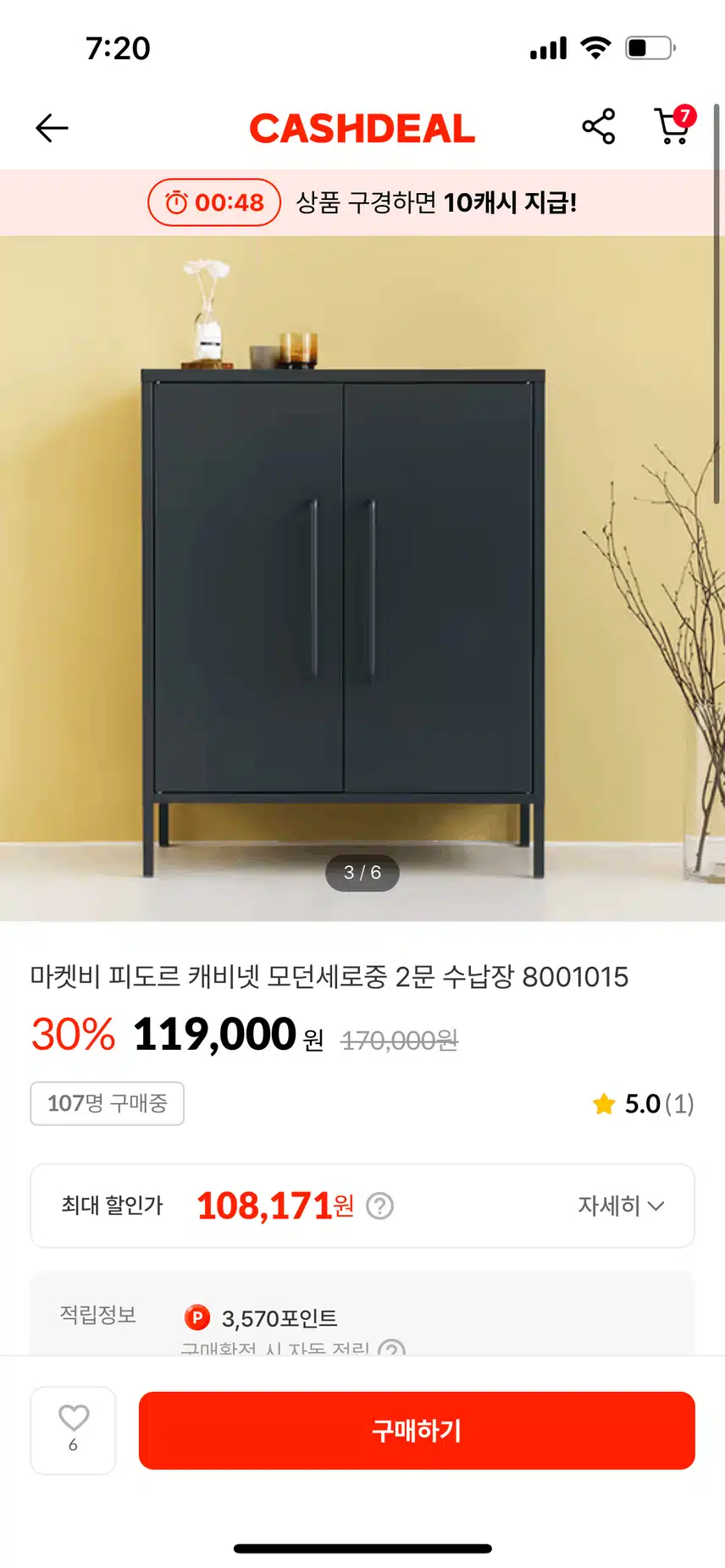 캐시로 수납장 샀어요.