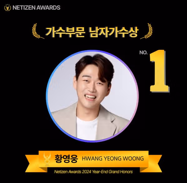 황영웅, 남자가수상 1위 등극 올해 부문 내 가장 많은 득표