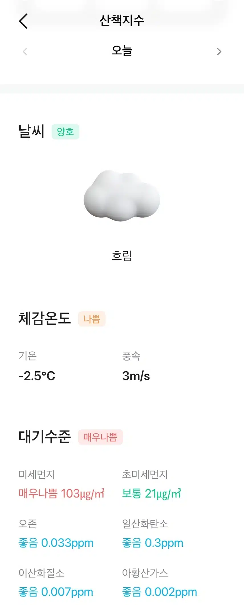 현재의 날씨와 대기질 