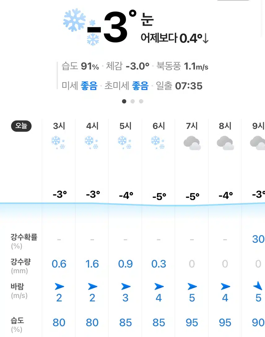 🌨️수요일 날씨 눈❄️