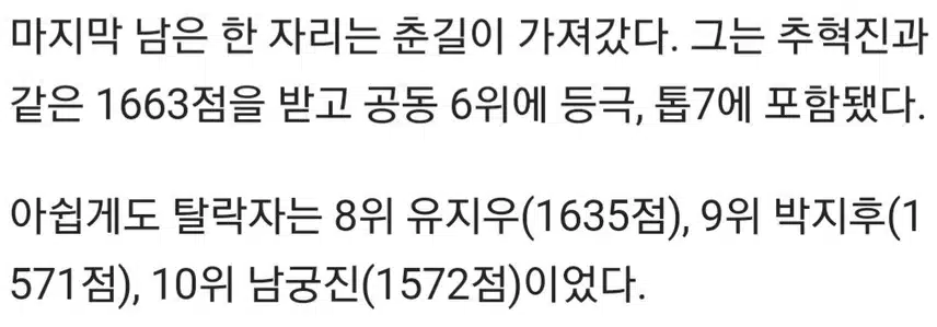 🎵반전의 톱7공개·최재명, '강력 우승 후보' 김용빈 제쳤다