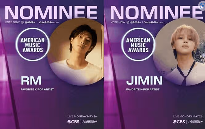 방탄 RM과 지민, 아메리칸 뮤직 어워드 노미네이트