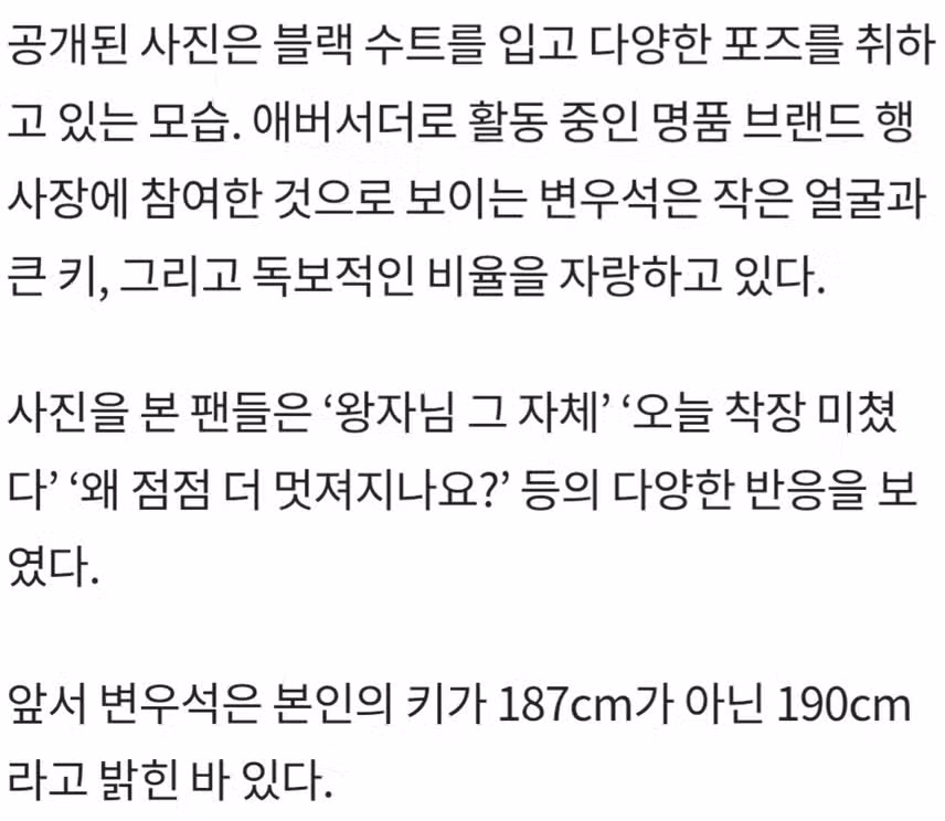 ☘️변우석,187cm 아닌 190cm라고 밝혔다