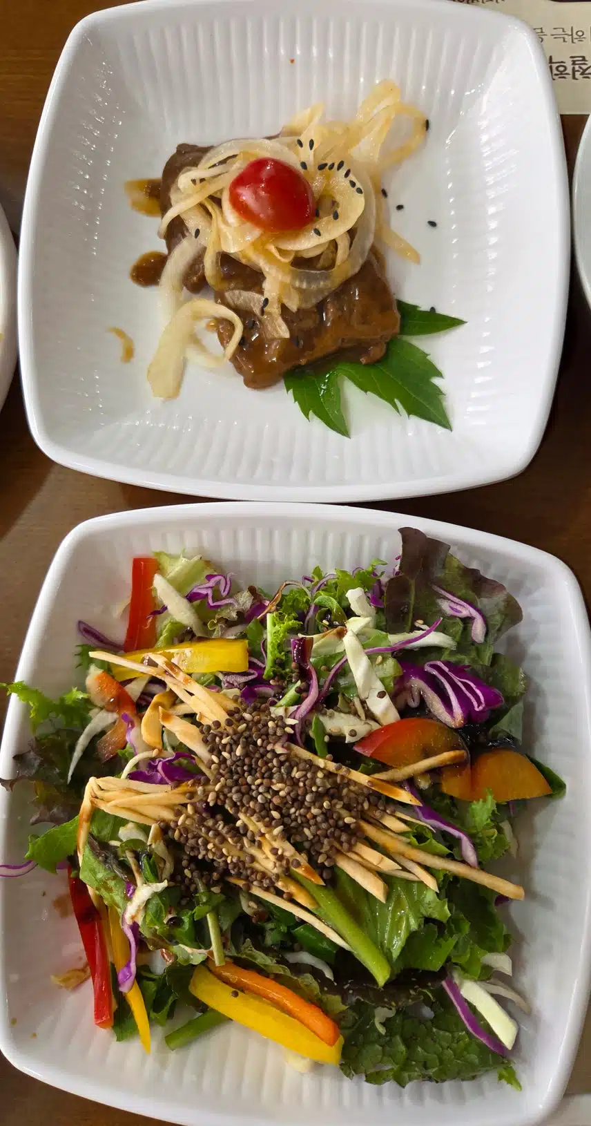 야채샐러드와 콩고기 요리