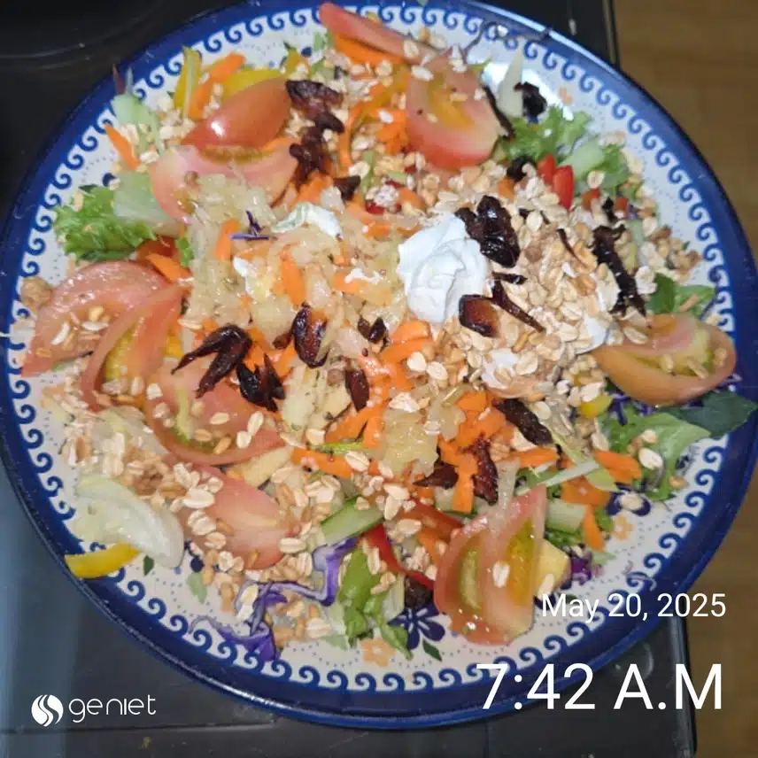 아침은 견과류, 그릭야채샐러드, 베이컨 토마토디럭스 버거의 변신