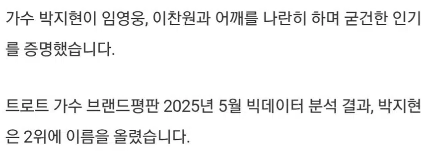 ☘️박지현, 임영웅·이찬원과 어깨 나란히