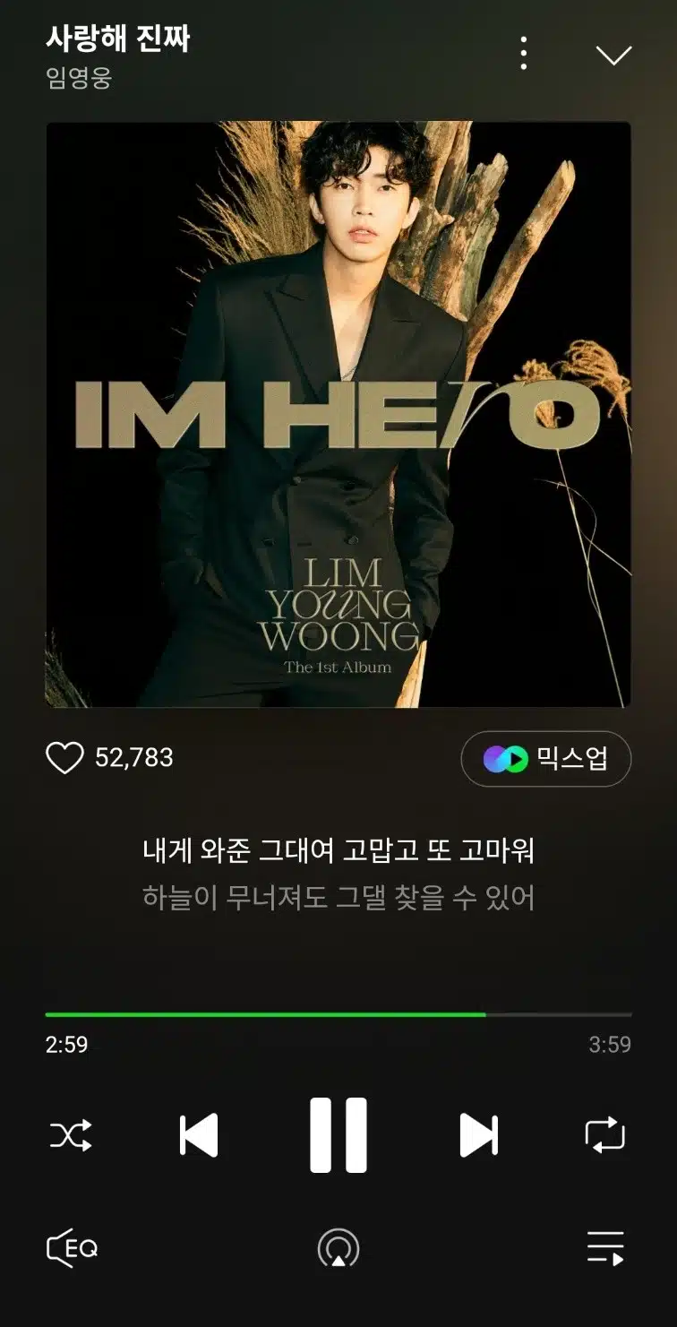 영웅님의 달콤한 사랑해 진짜 노래 들었어요