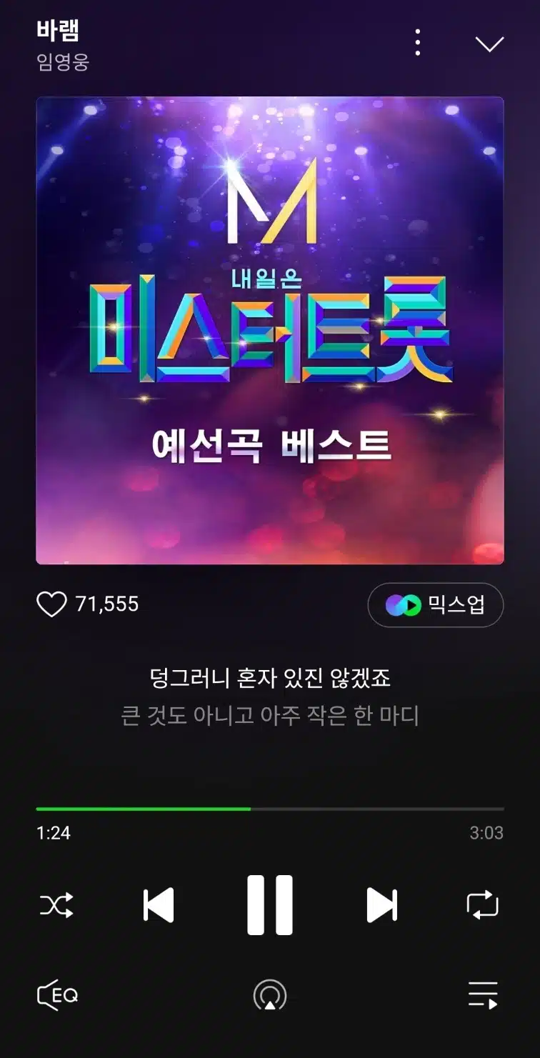 영웅님의 바램 노래 들으면서 위로받아요
