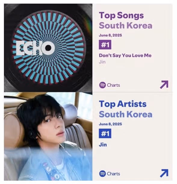 진 'Don't Say You Love Me' 한국 스포티파이 1위 