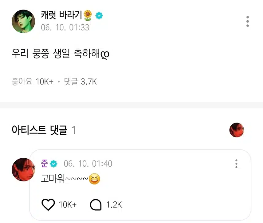 세븐틴 멤버들의 준 생일 축하 메세지 모음