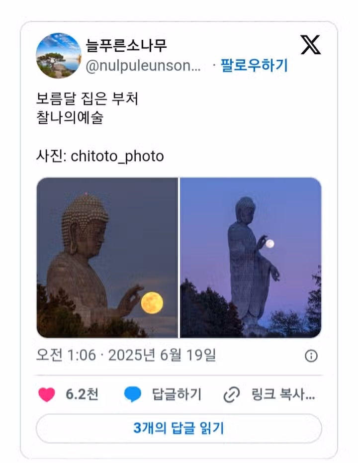 보름달을 두 손가락으로 집은 부처