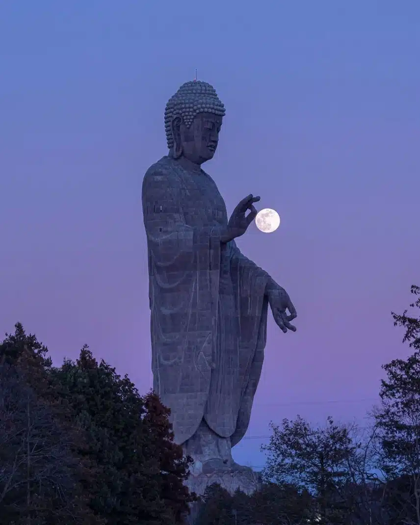 보름달을 두 손가락으로 집은 부처