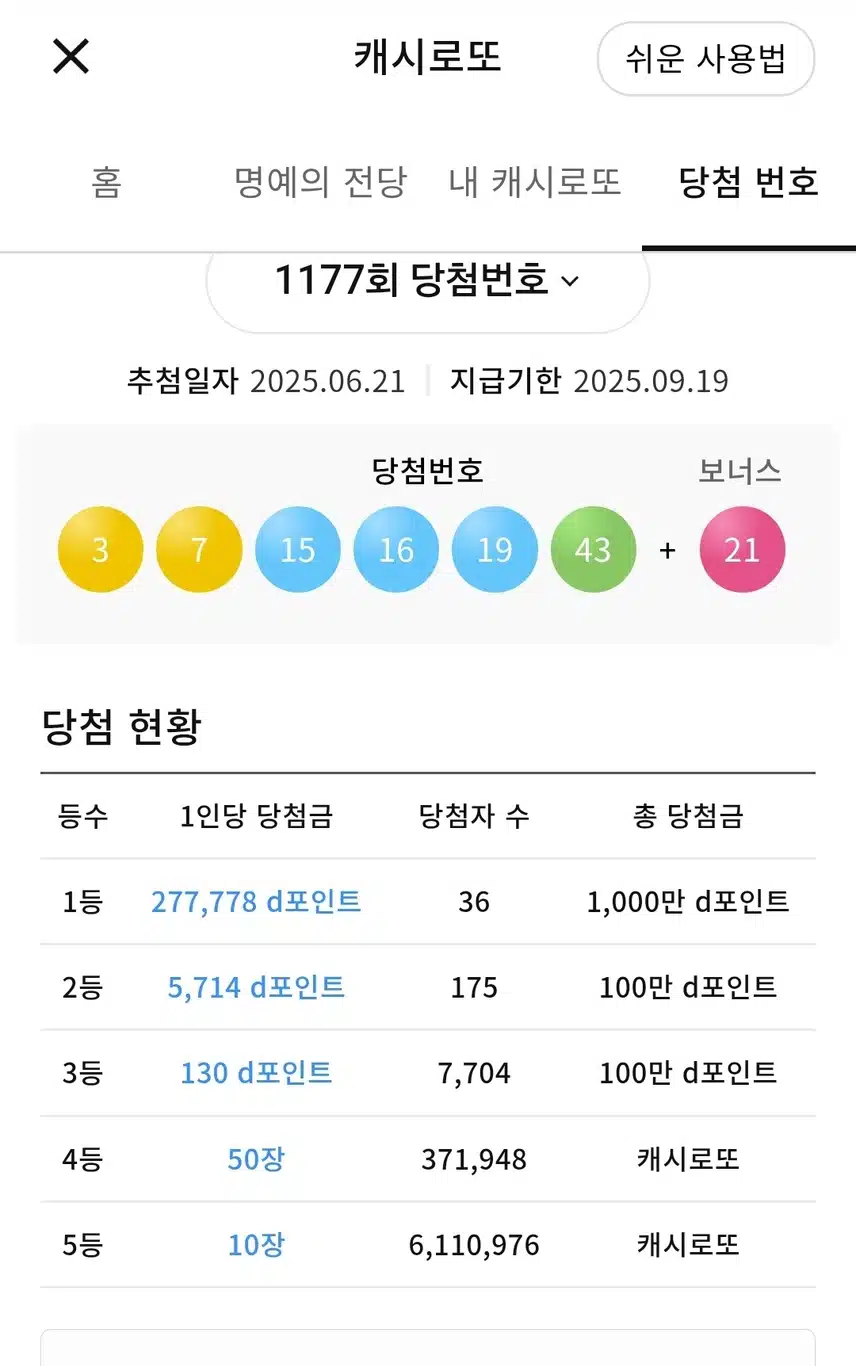 캐시로또 ~ 이제 4등도 포인트가 없네요