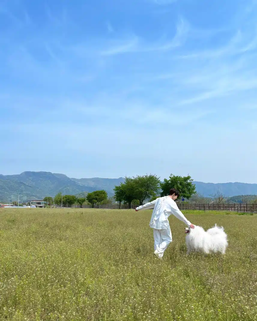 귀여운 강아지와 함께 있는 도영 사진