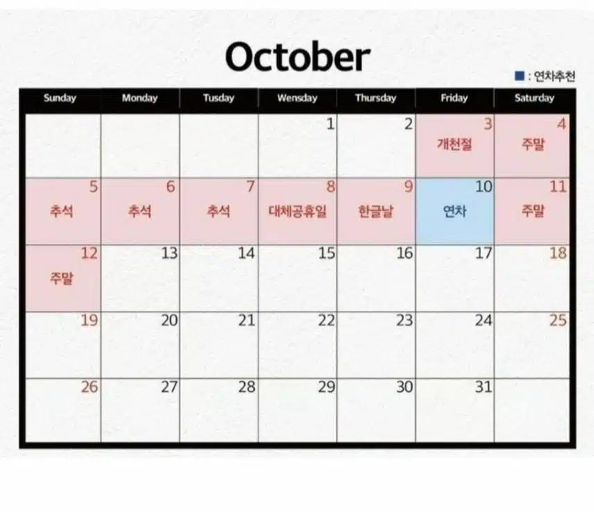 올해 추석 연휴