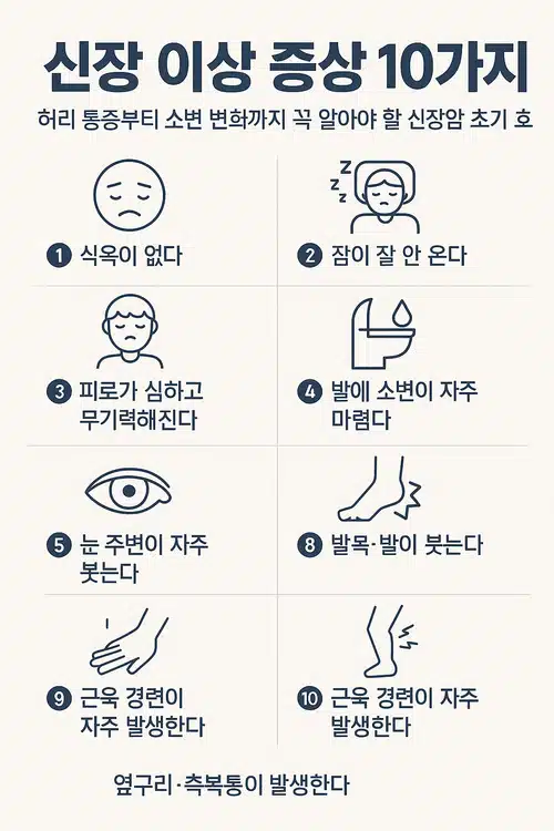 신장 이상 증상 10가지｜허리 통증부터 소변 변화까지 꼭 알아야 할 신장 이상 증상