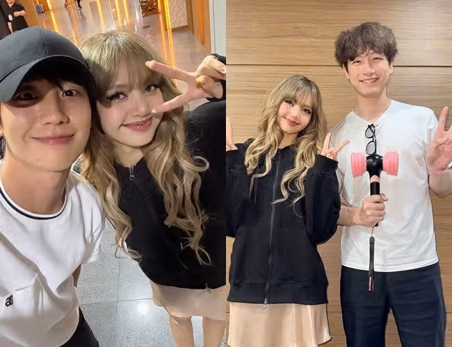 Actor Jung Hae-in takes a picture with Blackpink Lisa