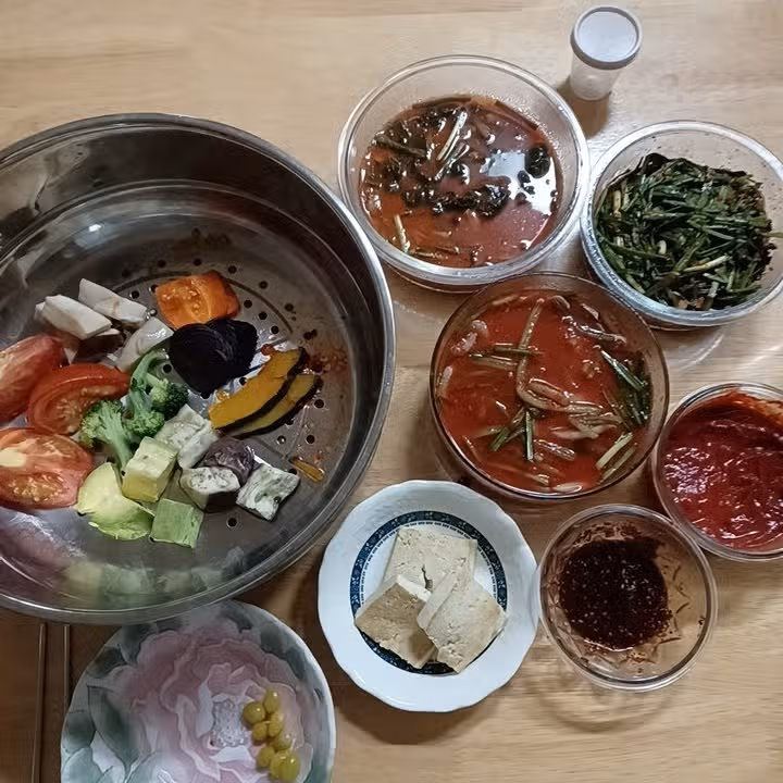 채소찜과 두부 먹어요!