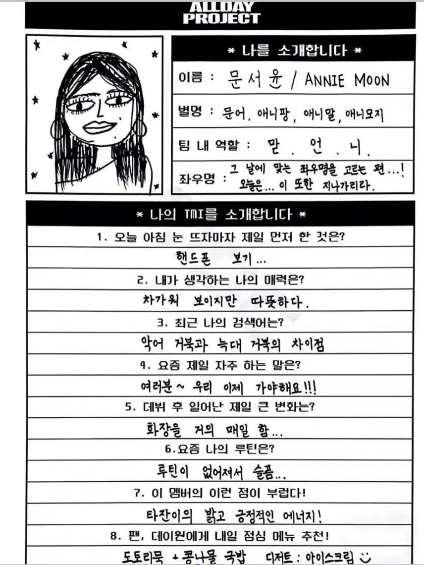 All Day Project Annie's Self-Introduction Written by Herself