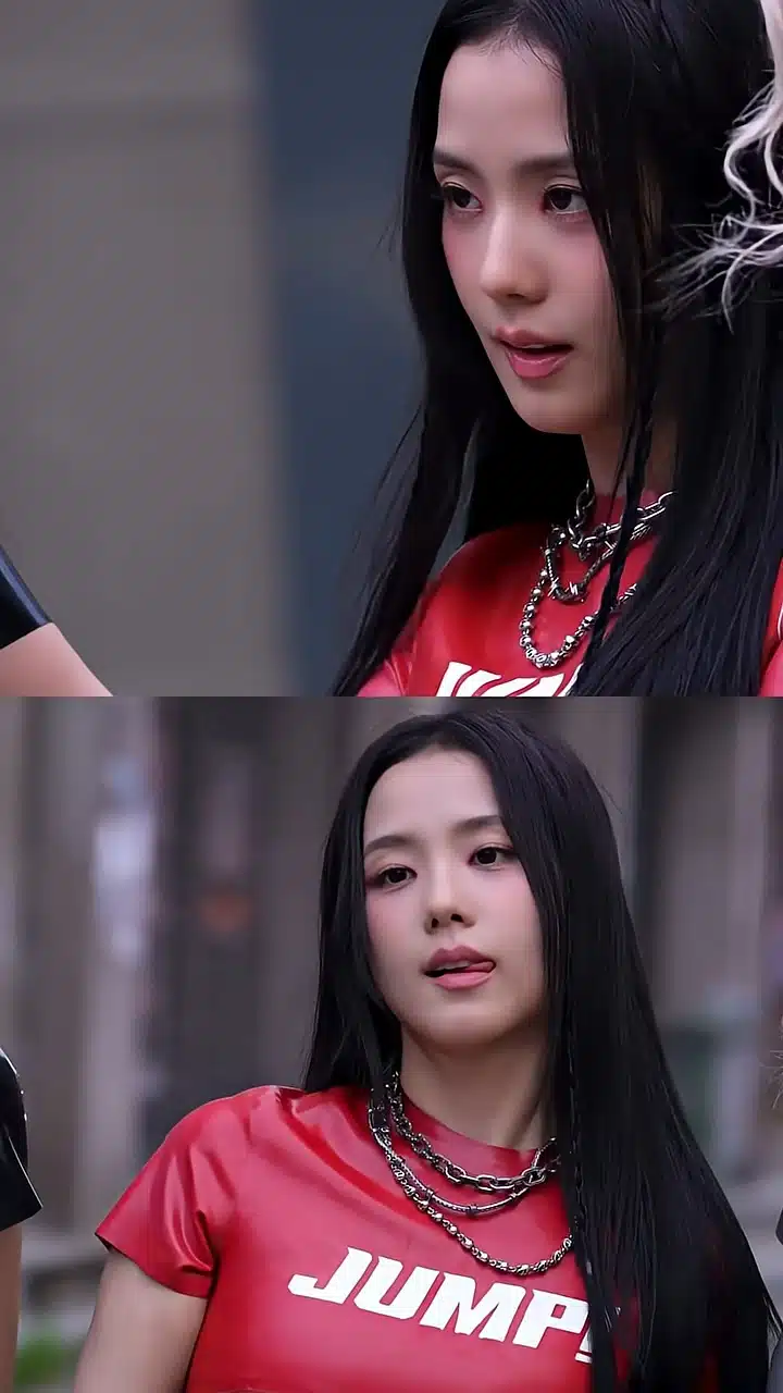 Jisoo behind the scenes of the MV where her face is working hard