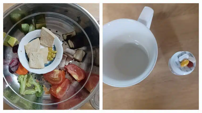 아침 채소찜 먹어요!