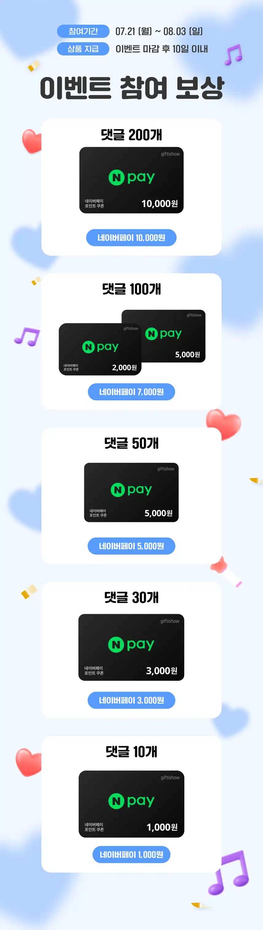 💭[1만원 전원 증정] 댓글만 쓰면 네이버페이 드려요! 팬마음 댓글왕 이벤트 34회차 오픈! (~08/03)
