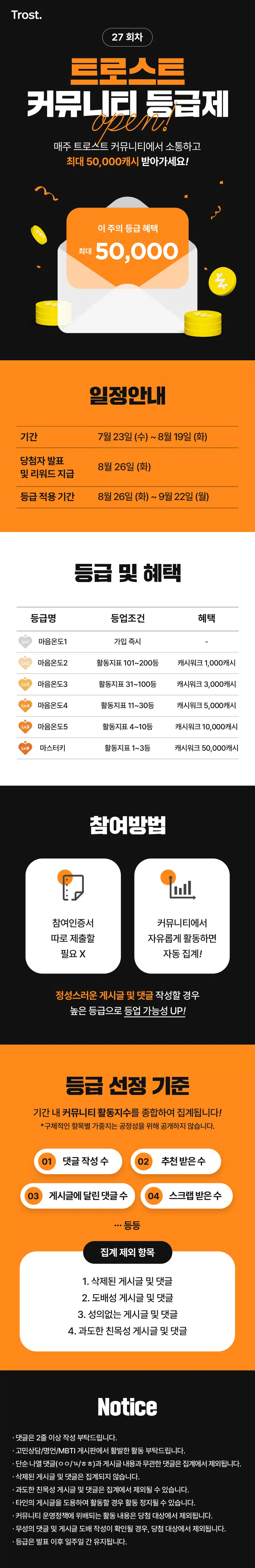 📢트로스트 27회차 등급제! 💸커뮤니티에서 활동하고 캐시 받자💸
