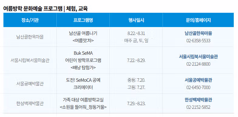 여름방학 문화행사 계획표, 이거 하나로 딱 정리!