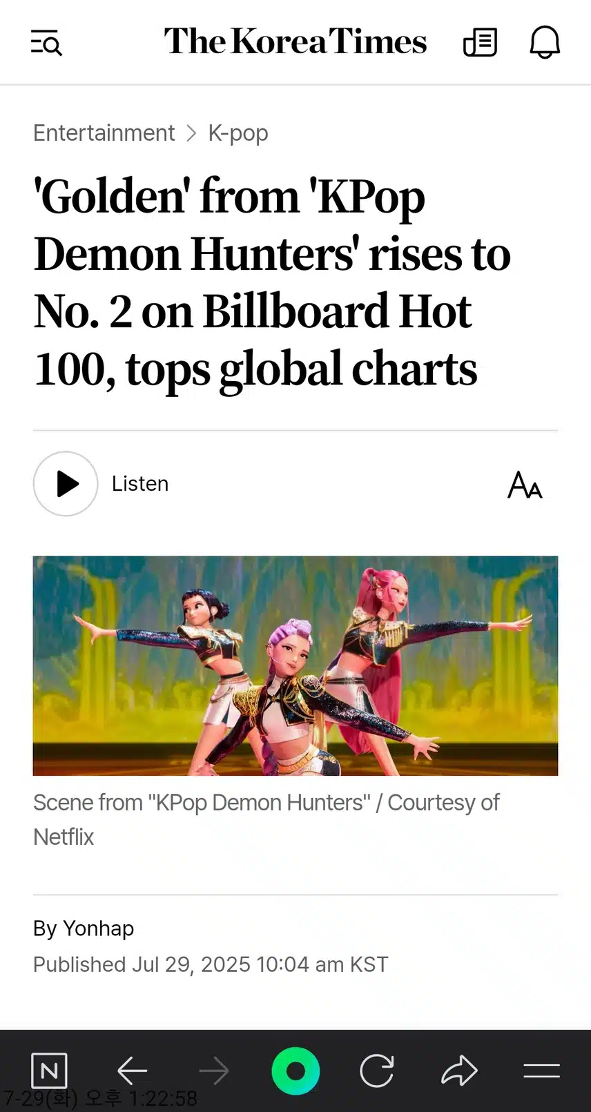 'Golden' from 'KPop Demon Hunters' rises to No. 2 on Billboard Hot 100, tops global charts