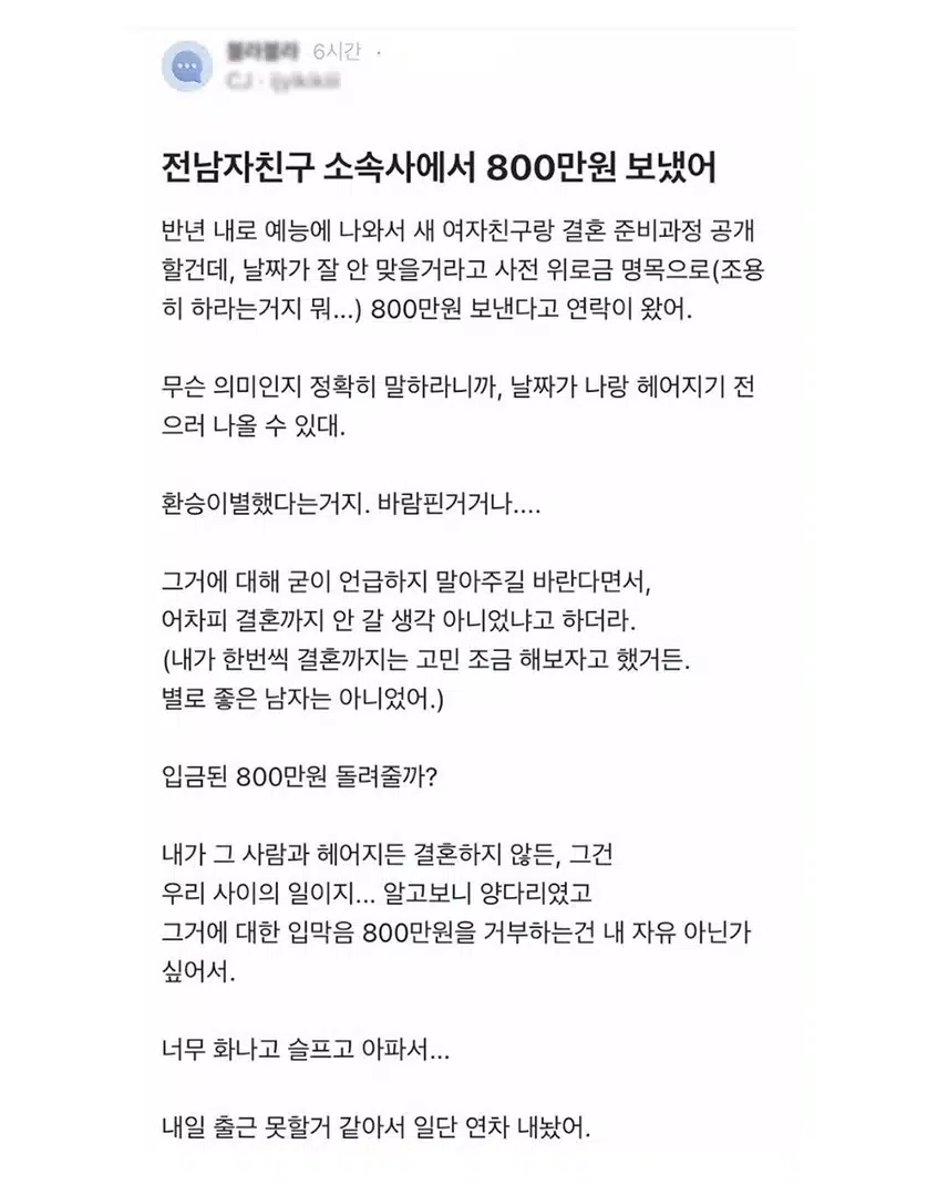 800만원 배우 누구? 양다리 폭로글 결혼 예능 이니셜 추측까지 총정리